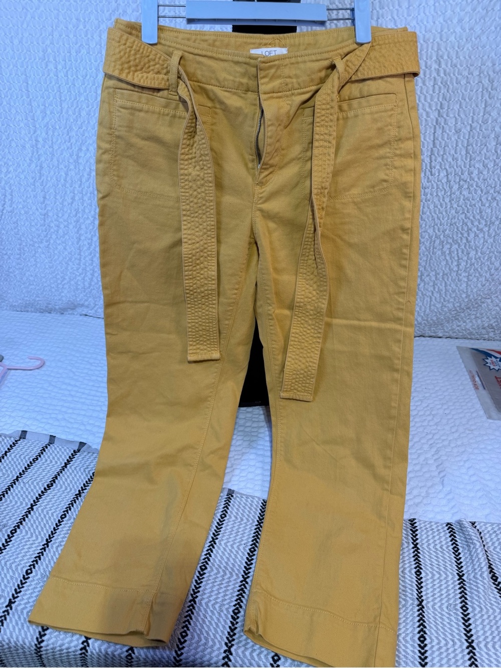 LOFT Mustard Wide-Leg Crop Jeans with Self-Tie Belt